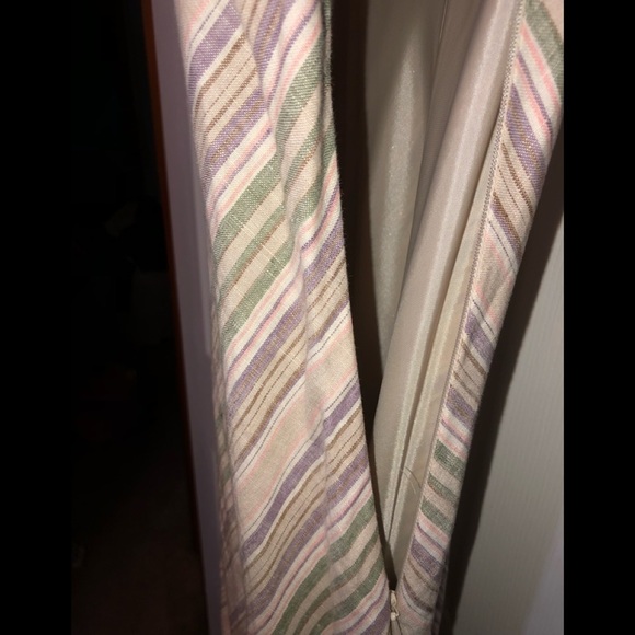 Kenar size 12 tan & ivory stripe 100% linen V neck maxi Bias cut - Picture 8 of 10